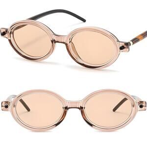Narrow Oval Sunglasses Transparent Tea Frame Light Tea Lenses Y2K Style